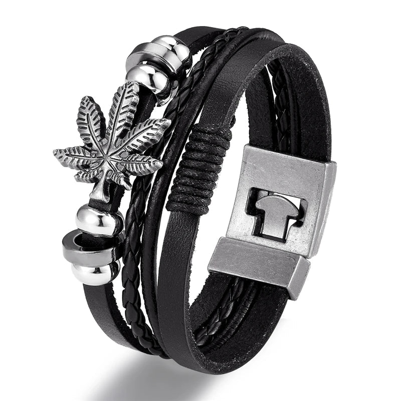 YIZIZAI Fashion Bracelete Genuine Leather Multilayer Anchor Bracelet Men Vintage Punk Rock Women Alloy Beads Nautical Jewelry