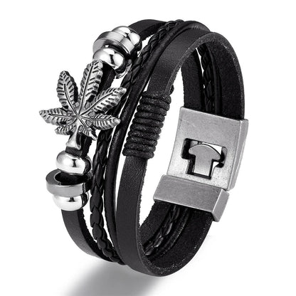 YIZIZAI Fashion Bracelete Genuine Leather Multilayer Anchor Bracelet Men Vintage Punk Rock Women Alloy Beads Nautical Jewelry