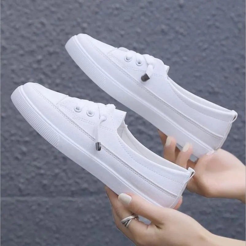 Size35-40 Low Platform Sneakers Women Shoes Female Pu Leather Walking Sneakers Loafers White Flat Slip On Vulcanize Casual Shoes
