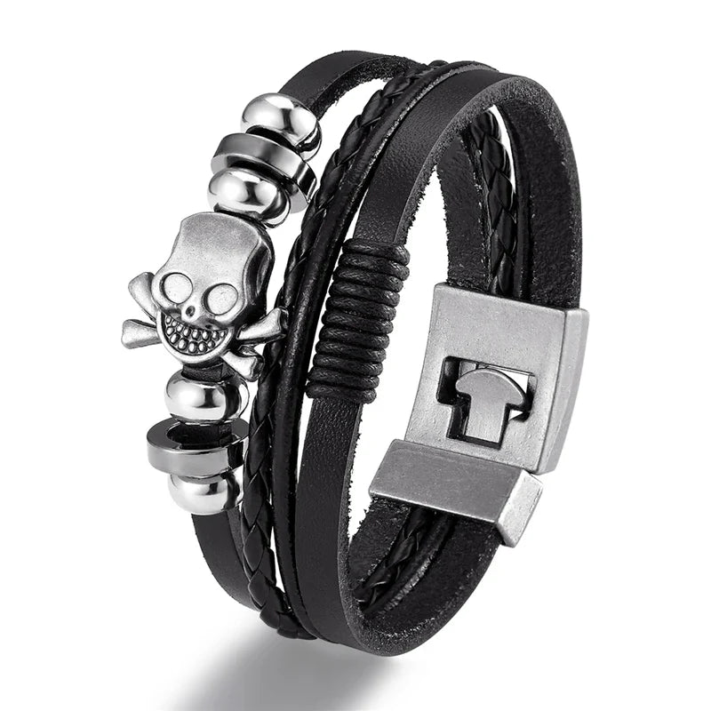 YIZIZAI Fashion Bracelete Genuine Leather Multilayer Anchor Bracelet Men Vintage Punk Rock Women Alloy Beads Nautical Jewelry