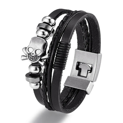 YIZIZAI Fashion Bracelete Genuine Leather Multilayer Anchor Bracelet Men Vintage Punk Rock Women Alloy Beads Nautical Jewelry