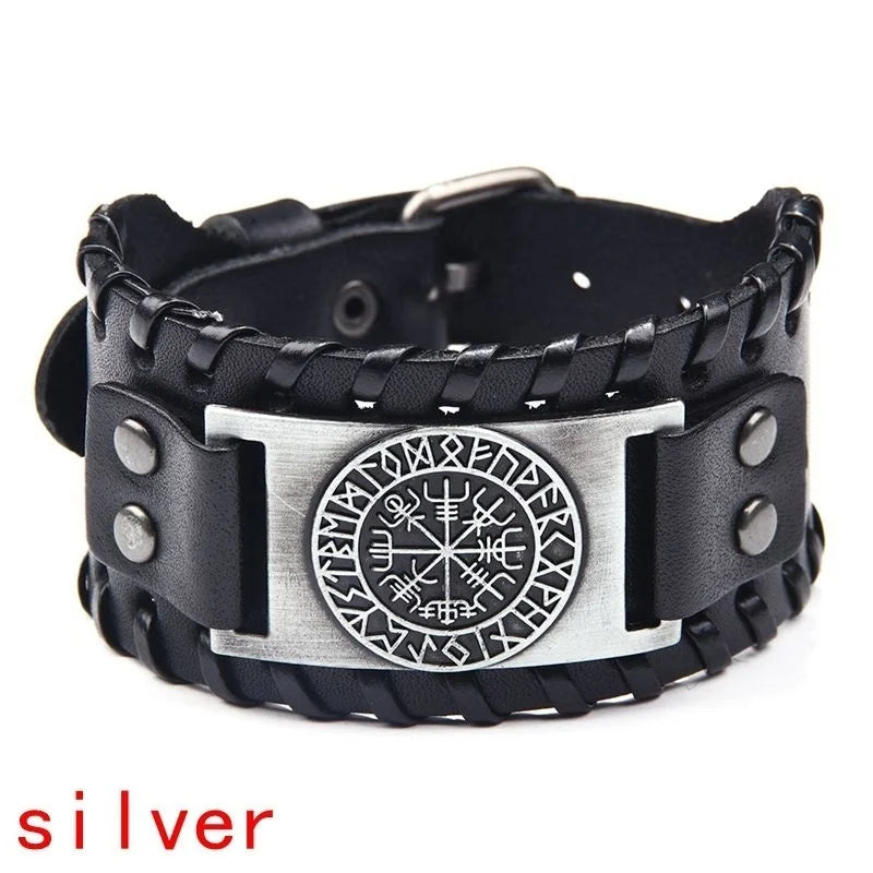 Trendy Viking Bracelet Nordic Rune Compass God Bird Charm Men's Bracelet New Fashion Leather Woven Jewelry Accessorie Party Gift