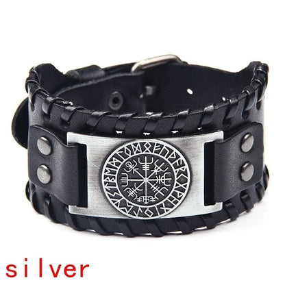 Trendy Viking Bracelet Nordic Rune Compass God Bird Charm Men's Bracelet New Fashion Leather Woven Jewelry Accessorie Party Gift