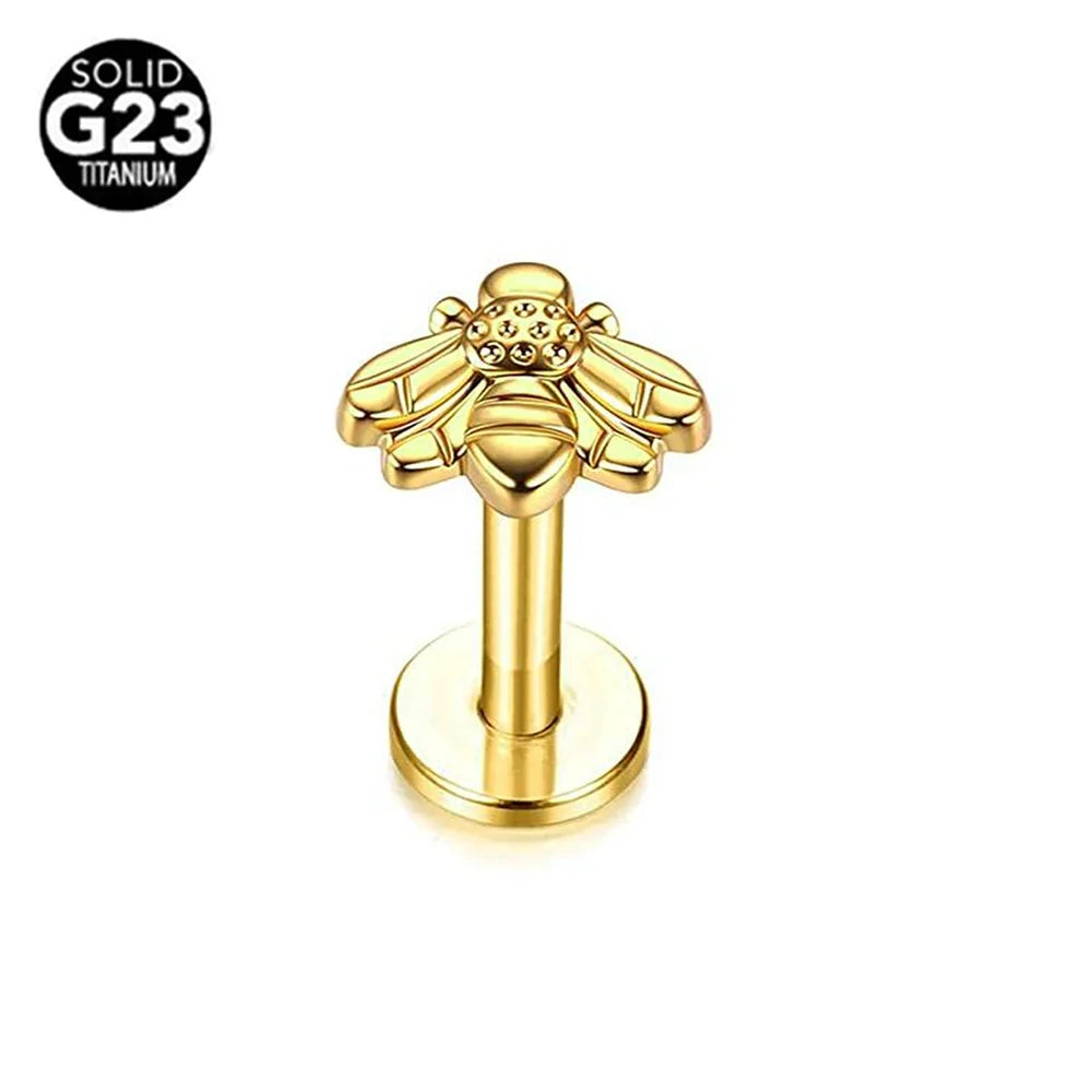 G23 Titanium Snake Bee Feather Labret Piercing 16G Internal Thread Earring Stud Cartilage Helix Body Jewelry