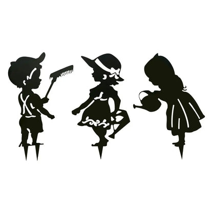 Garden Decor Art People Metal Statue Yard Art Garden Insert Kid Insert Lawn Yard Decoration Manor Lawn Black Garden Decoration