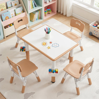 Kids Table and 4 Chairs Set with Adjustable Height