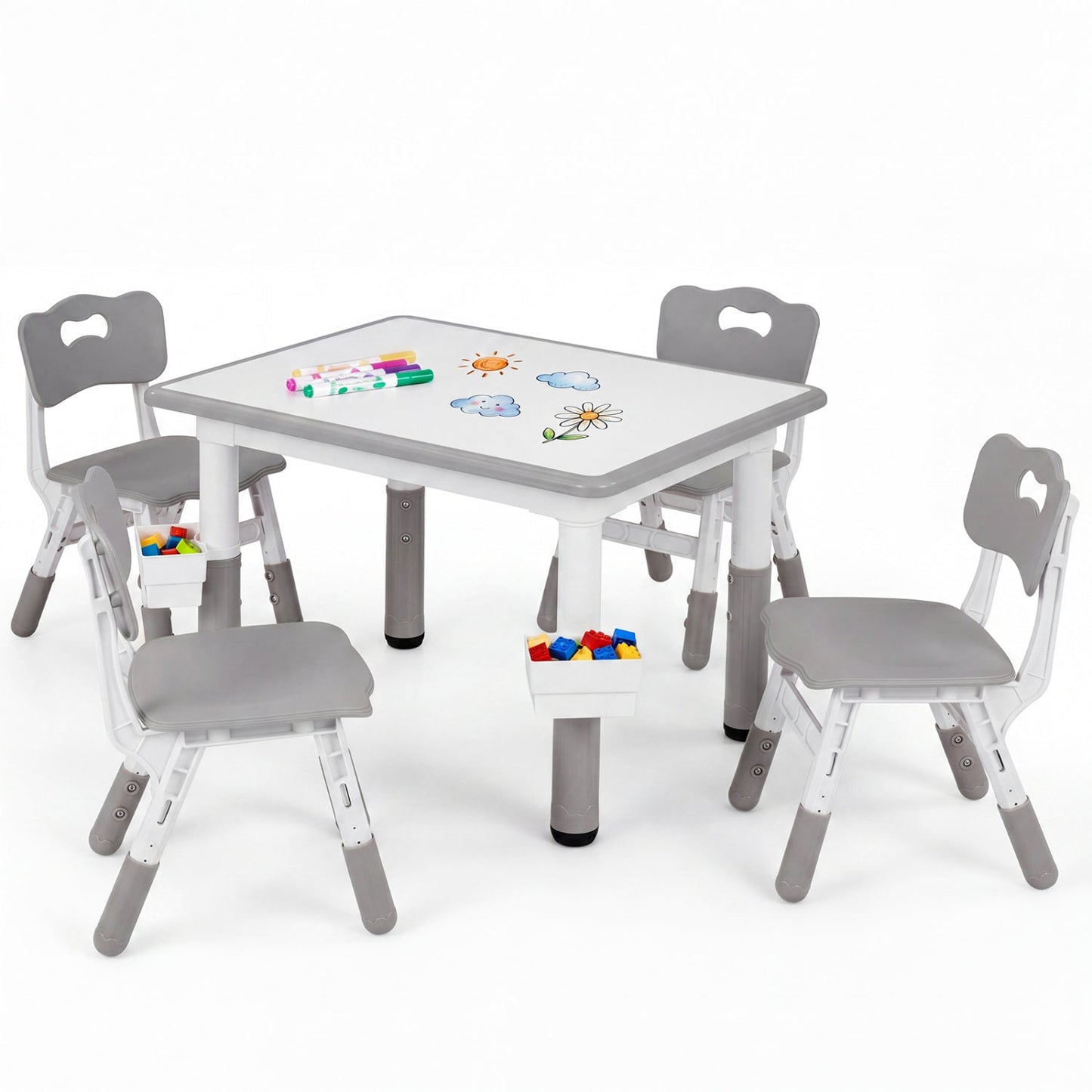 Kids Table and 4 Chairs Set with Adjustable Height