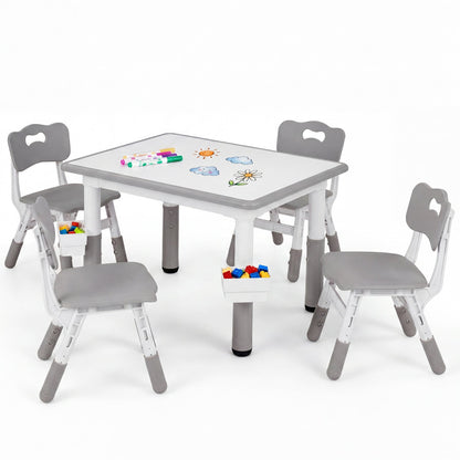 Kids Table and 4 Chairs Set with Adjustable Height