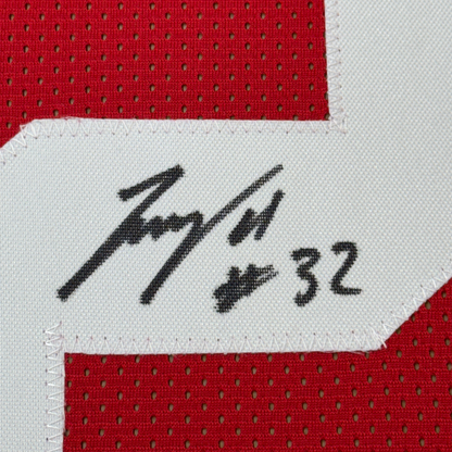 Framed Autographed/Signed TreVeyon Henderson 35x39 Ohio State Red College Football Jersey Beckett BAS COA