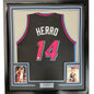 Framed Autographed/Signed Tyler Herro 35x39 Miami Black Vice City Basketball Jersey JSA COA