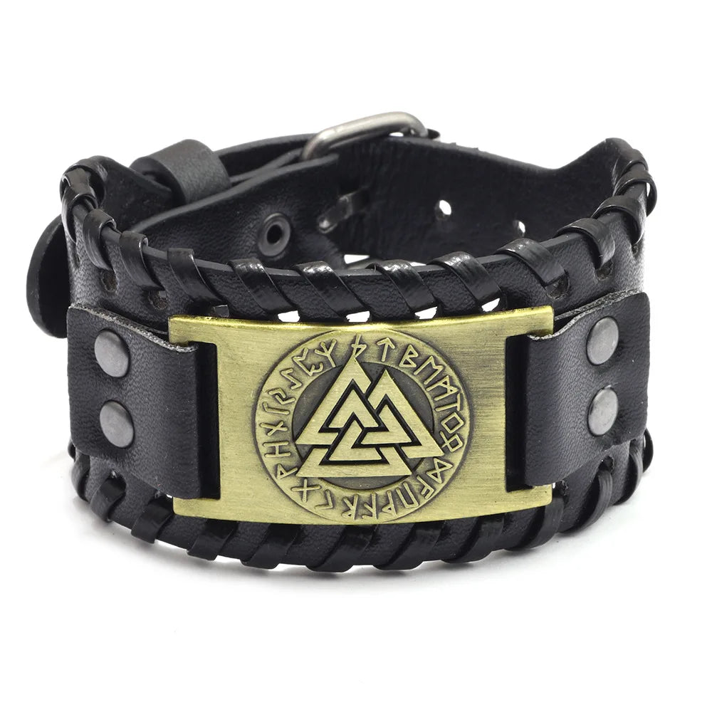 Trendy Viking Bracelet Nordic Rune Compass God Bird Charm Men's Bracelet New Fashion Leather Woven Jewelry Accessorie Party Gift