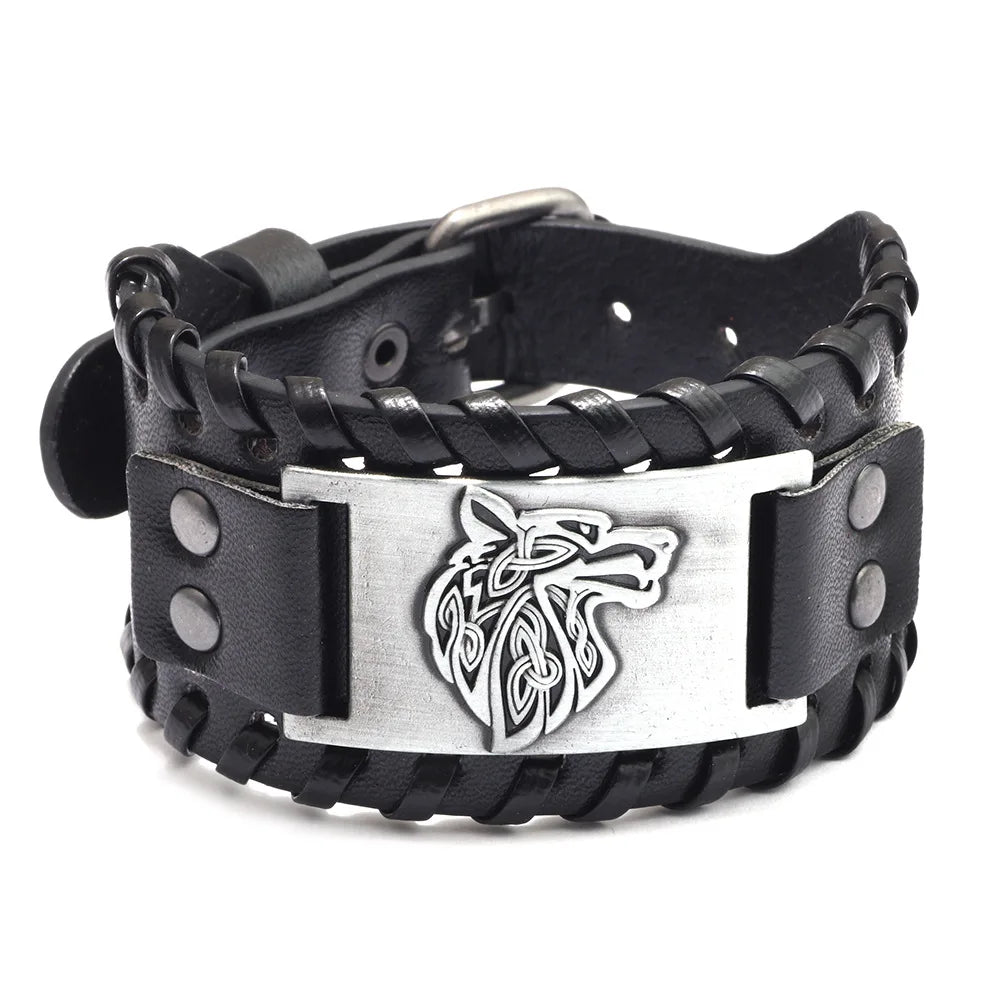 Trendy Viking Bracelet Nordic Rune Compass God Bird Charm Men's Bracelet New Fashion Leather Woven Jewelry Accessorie Party Gift