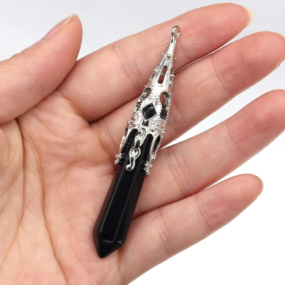 Vintage Natural Stone Pendant Cone Shape Lapis Lazuli Opal Pendulum for Fashion Jewelry Making DIY Women Necklace Accessory