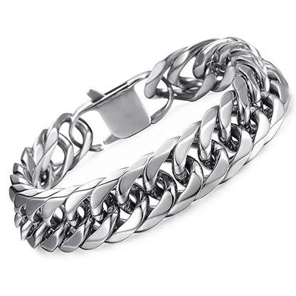 HNSP 316L Stainless Steel LA Cuban Link Chain Bracelet For Men Punk Hip Hop Silver Color Hand Chain 8/10/12/14MM Thick