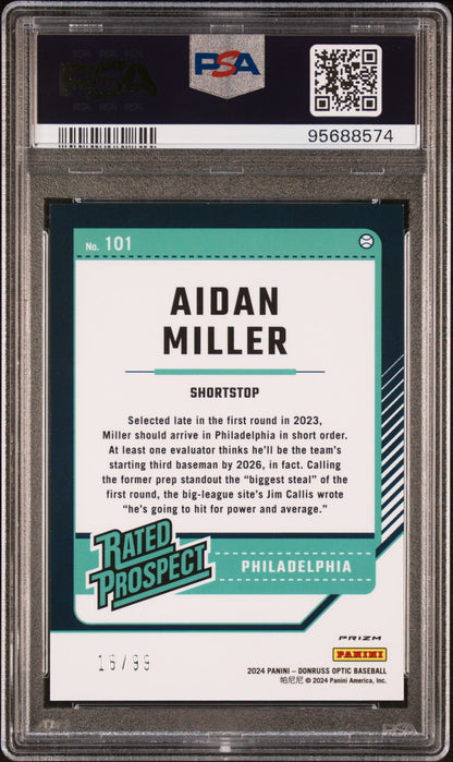 Graded 2024 Panini Donruss Aidan Miller #101 Optic Red /99 Rookie RC Baseball Card PSA 10 Gem Mint