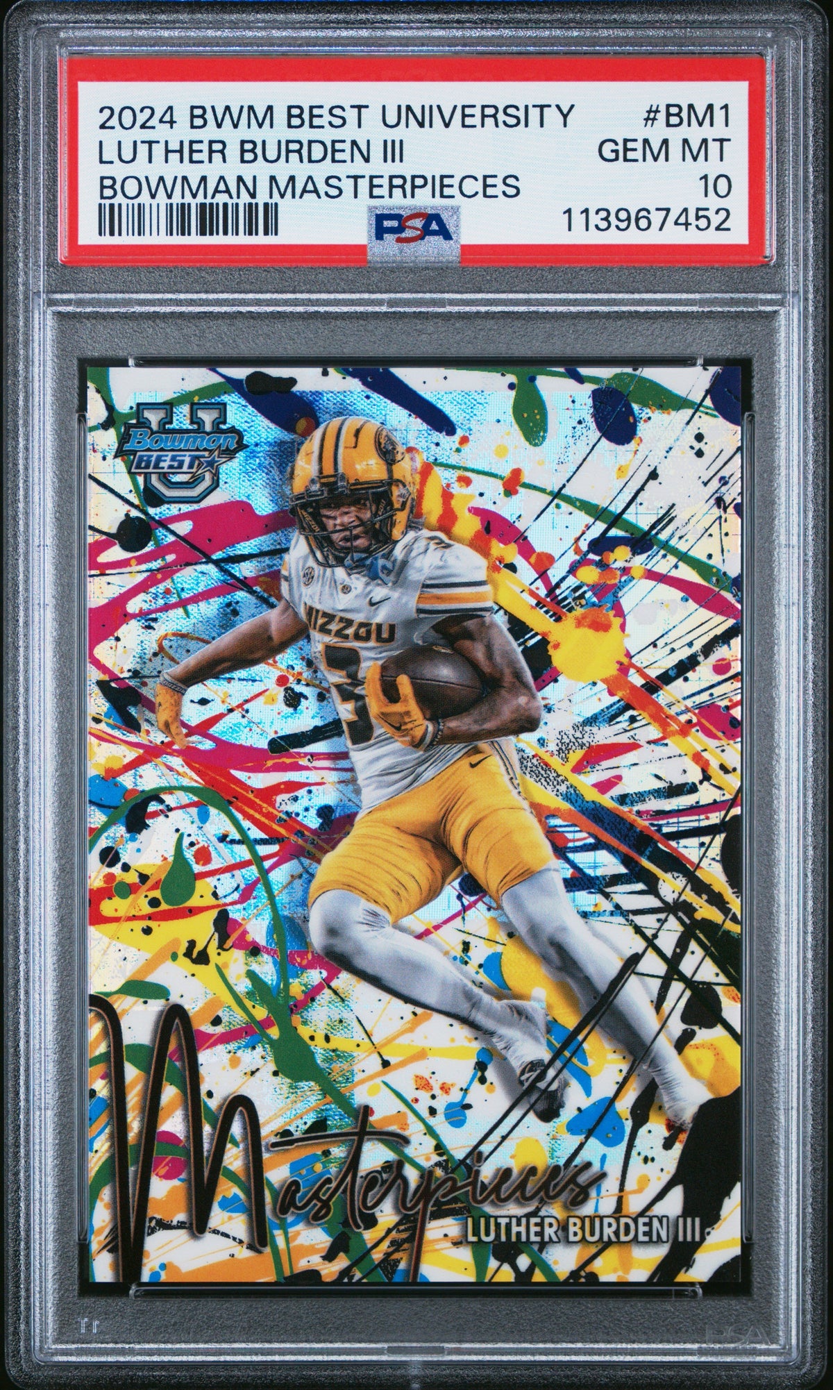 Graded 2024 Topps Bowman Best University Luther Burden III #BM1 Bowman Masterpieces Rookie RC Football Card PSA 10 Gem Mint