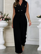 Summer Sleeveless V-Neck Tie-Front Pleated Jumpsuit Dress