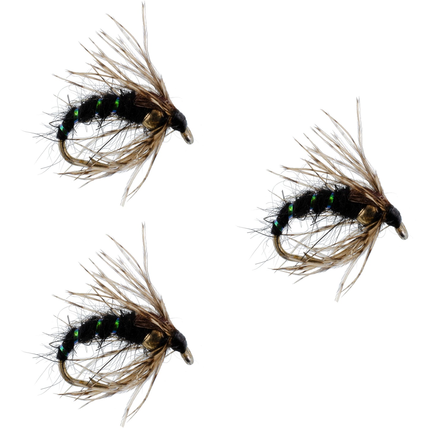 3 Pack Black Holy Grail Caddis Pupa Emerger Flies Hook Size 12
