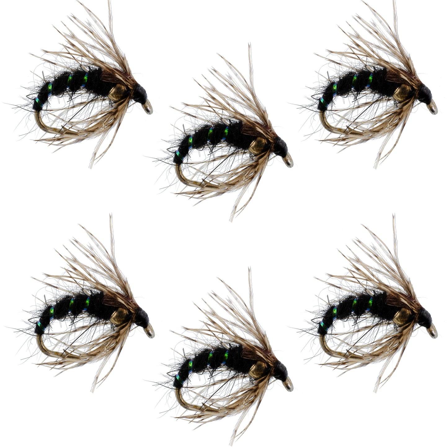 Black Holy Grail Caddis Pupa Emerger 6 Flies Hook Size 14