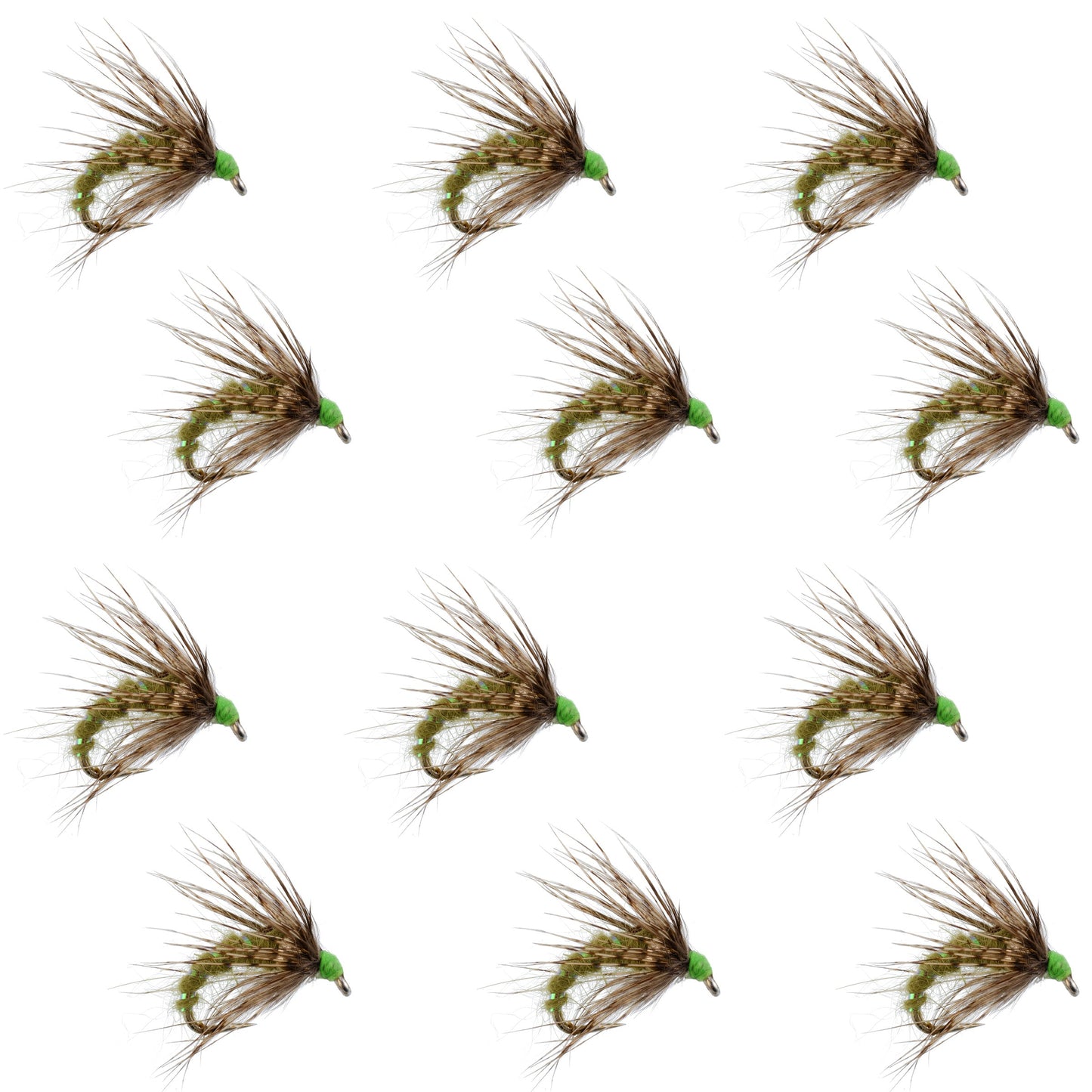Olive Holy Grail Caddis Pupa Emerger 12 Flies Hook Size 12