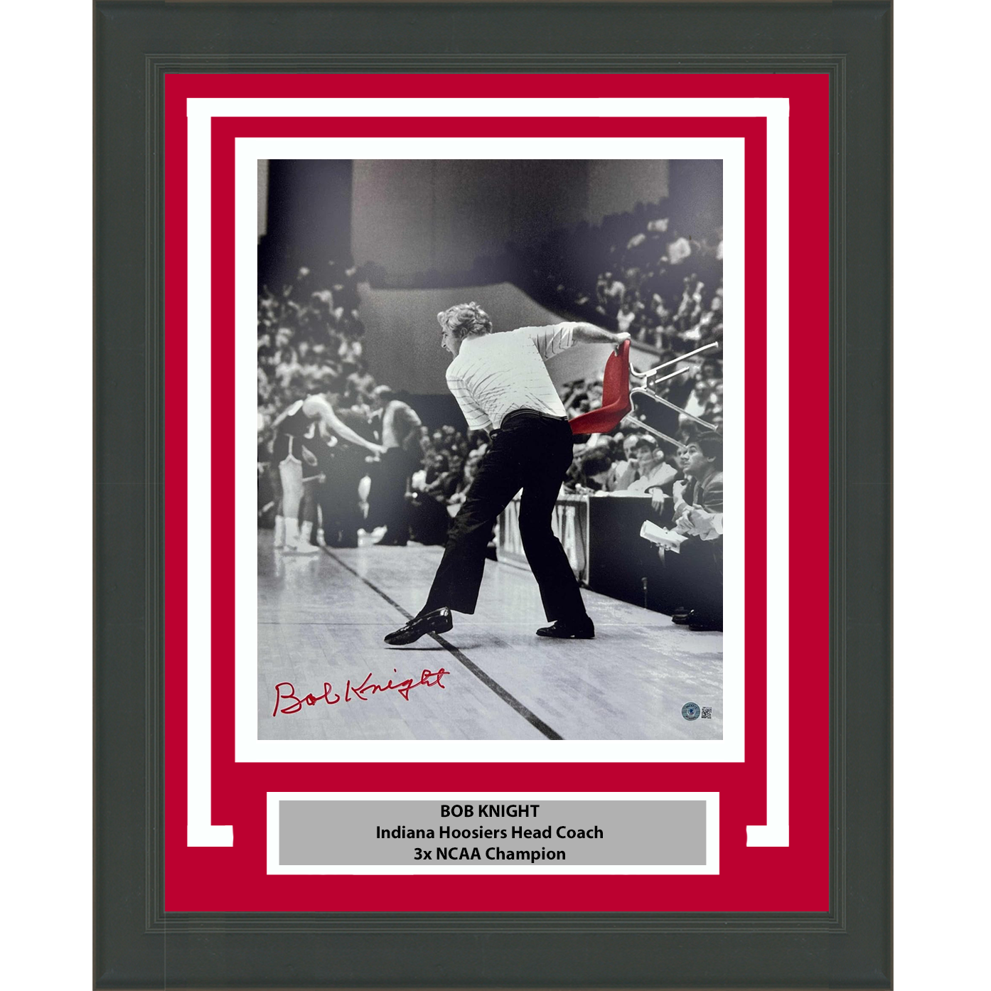 Framed Autographed/Signed Bobby Bob Knight Chair Throw Indiana Hoosiers 16x20 College Basketball Photo Beckett BAS COA