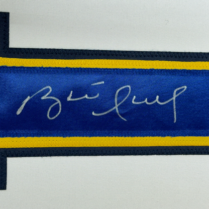 Framed Autographed/Signed Brett Hull 35x39 St. Louis White Hockey Jersey JSA COA