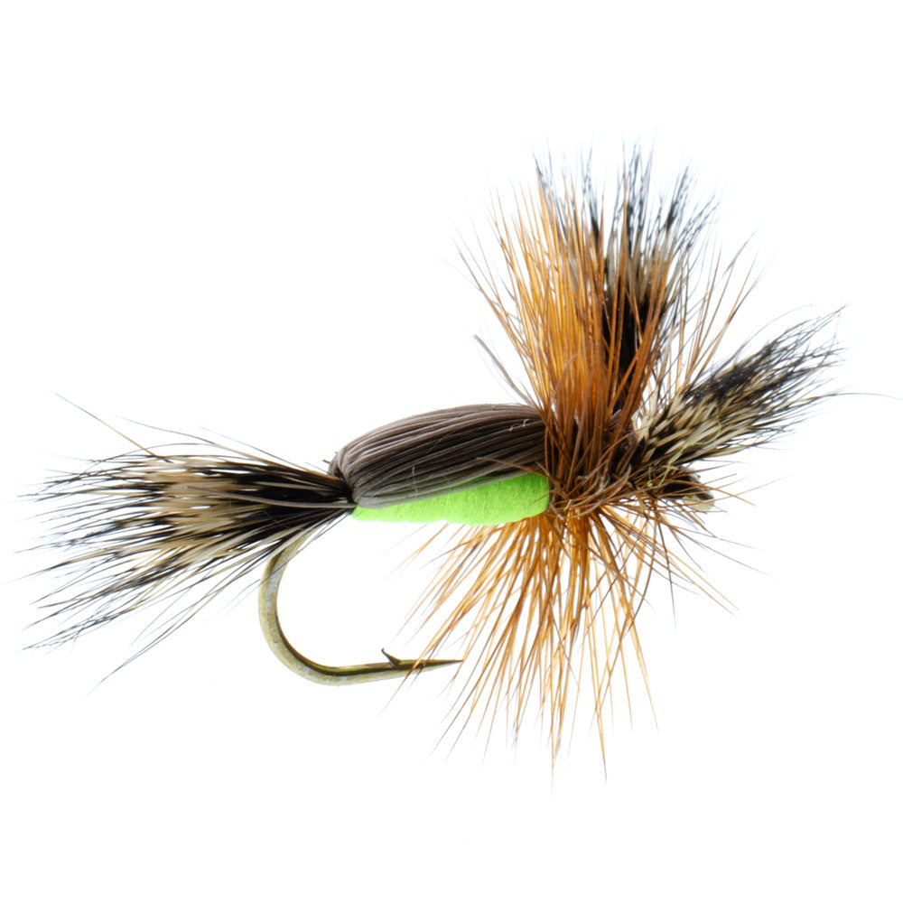 Barbless Chartreuse Humpy Hair Wing Dry Fly - 1 Dozen Flies Size 14