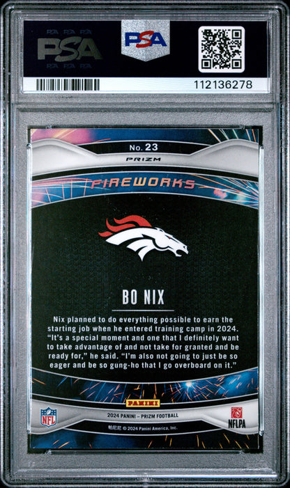Graded 2024 Panini Prizm Bo Nix #23 Fireworks Green Wave Rookie RC Football Card PSA 10 Gem Mint