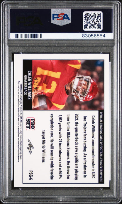 Graded 2023 Leaf Web Exclusives Caleb Williams #PSG6 Pro Set Black Rookie RC Football Card PSA 10 Gem Mint