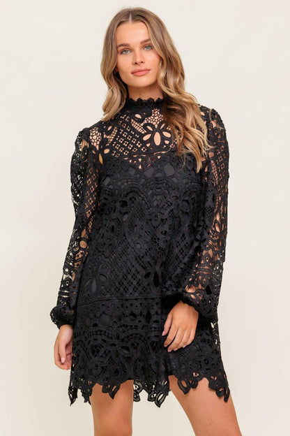 GETTING STARTED WOVEN LACE MINI DRESS
