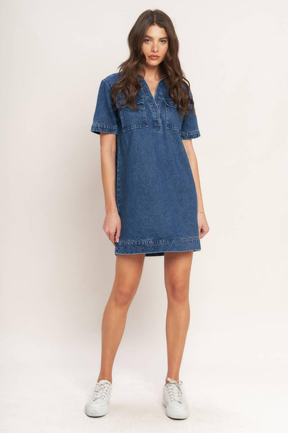 BLUE CANVAS DENIM MINI DRESS