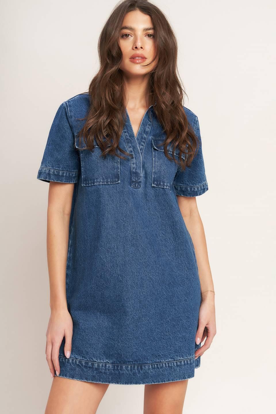 BLUE CANVAS DENIM MINI DRESS