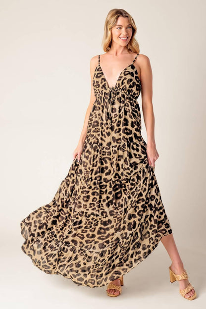 BEACH BUM LEOPARD WOVEN MAXI DRESS