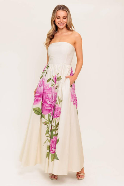 CAUGHT IN THE BREEZE FLORAL WOVEN MAXI DRESS