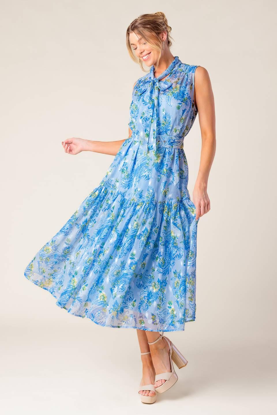 EVER AFTER POWER BLUE WOVEN MIDI DRESS
