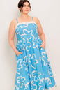 SERENE PETALS BLUE WOVEN MIDI DRESS