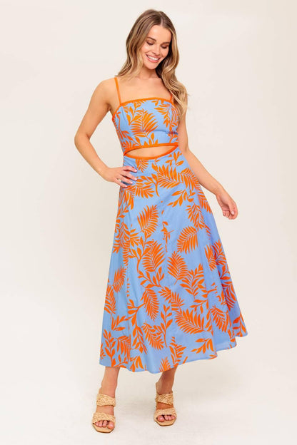 APRICOT SUNSET WOVEN MIDI DRESS