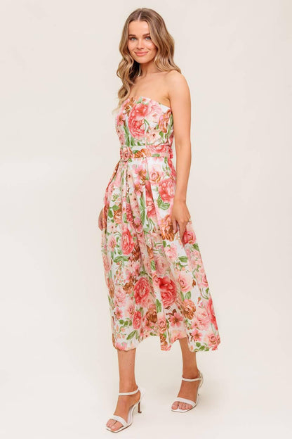 BLUSHING DAWN PINK WOVEN MIDI DRESS