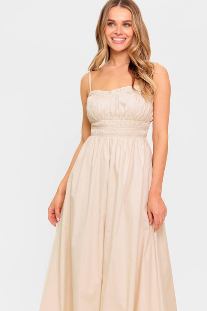 HONEY SUNSET CREAM WOVEN MIDI DRESS