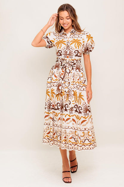 TROPICANA SUNSET WOVEN MIDI DRESS
