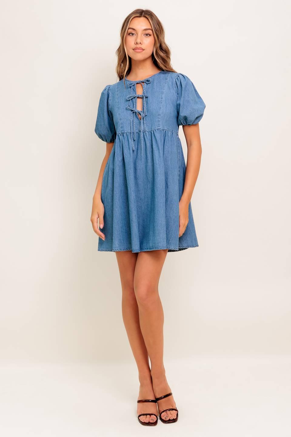 SUNSET GETAWAY DENIM MINI DRESS