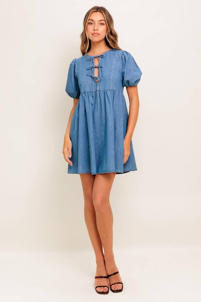 SUNSET GETAWAY DENIM MINI DRESS