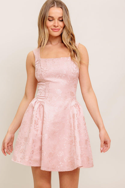 SWEET BLOOM WOVEN JACQUARD SATIN MINI DRESS