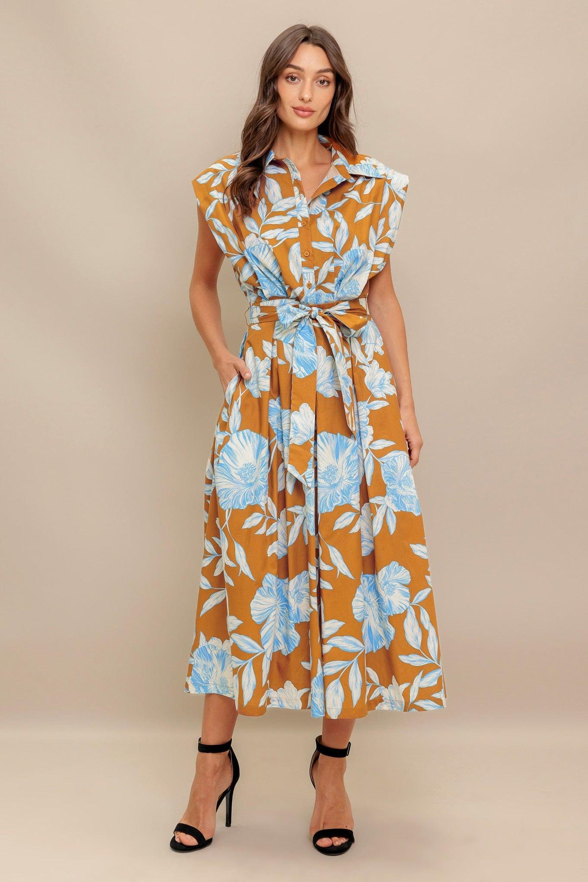 ISLAND FLARE WOVEN MIDI DRESS