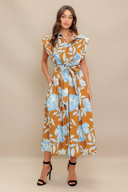 ISLAND FLARE WOVEN MIDI DRESS