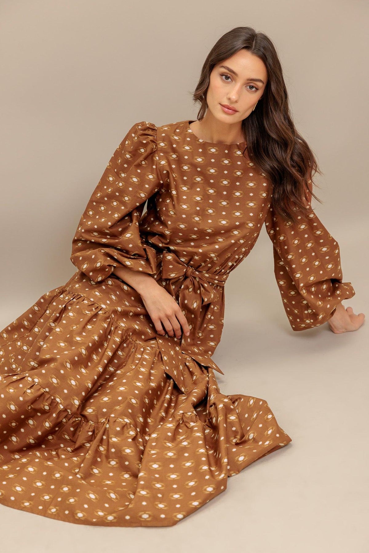CINNAMON WALTZ WOVEN MIDI DRESS