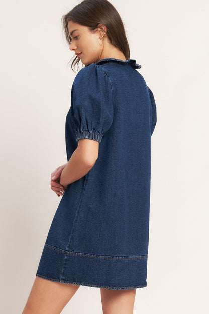 MODERN FOLK TOUCH DNIM MINI DRESS