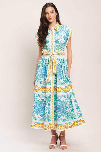 BLUE REGALIA WOVEN MIDI DRESS