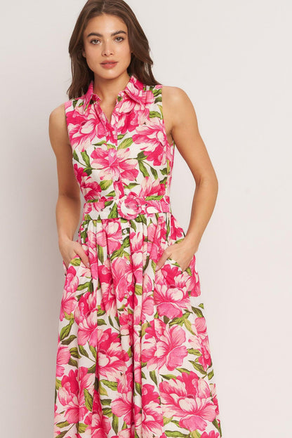 PINK PARADISE WOVEN MIDI DRESS