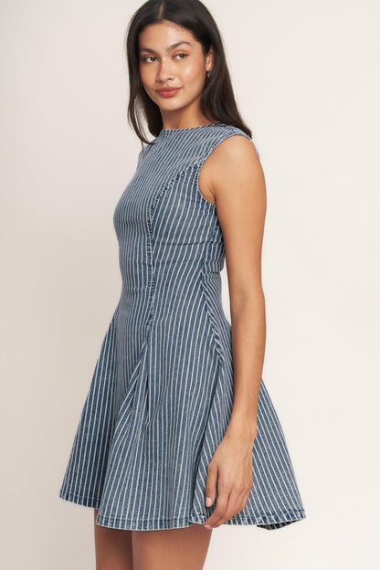 PERFECTLY PLANNED STRIPED DENIM MINI DRESS